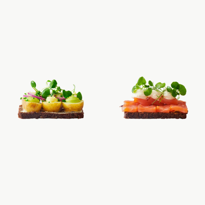 2 smørrebrød og drikkelse